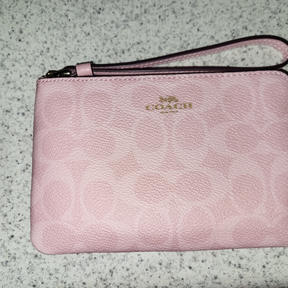 Coach Pink Signature Wristlet with Gold Logo